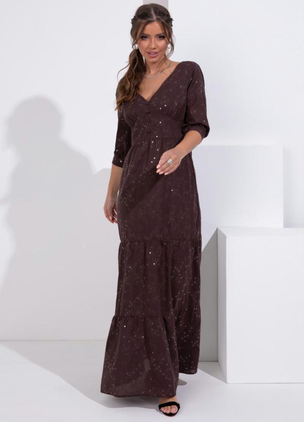 Quintess - Vestido Longo Marrom com Bordados e Paetês 3