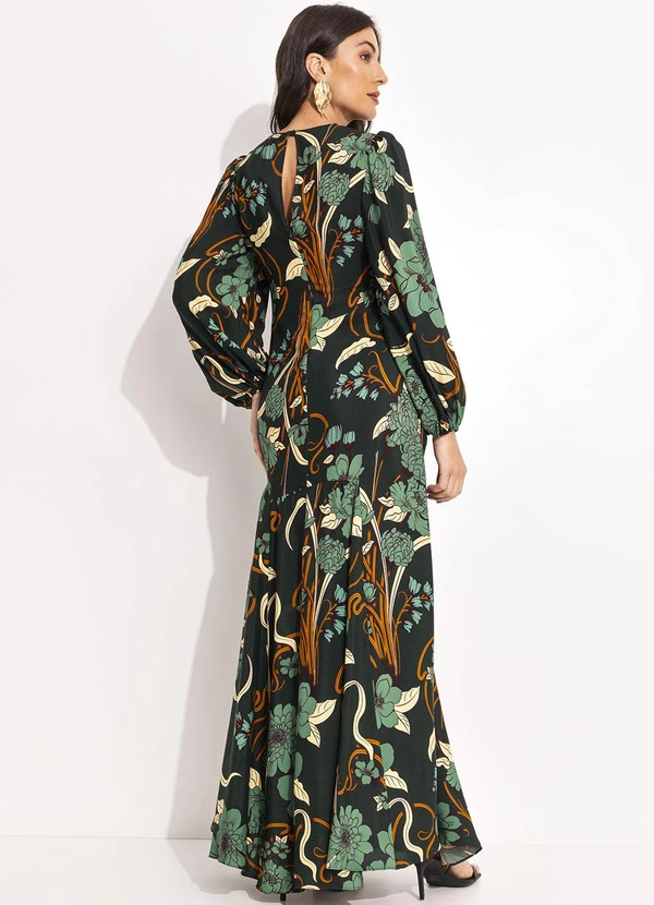 Farm - Vestido Longo Mg Beatrice Floral Verde 2