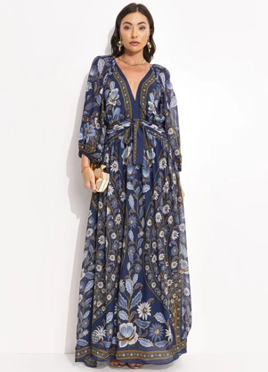 Farm - Vestido Longo Mg Marcelle Azul - FARM