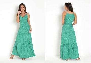 Vestido Longo Mini Flor com Babado na Barra