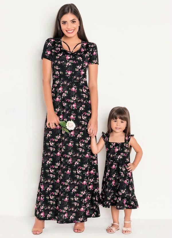 Outlet - Vestido Longo Moda Evangélica Floral Dark 3