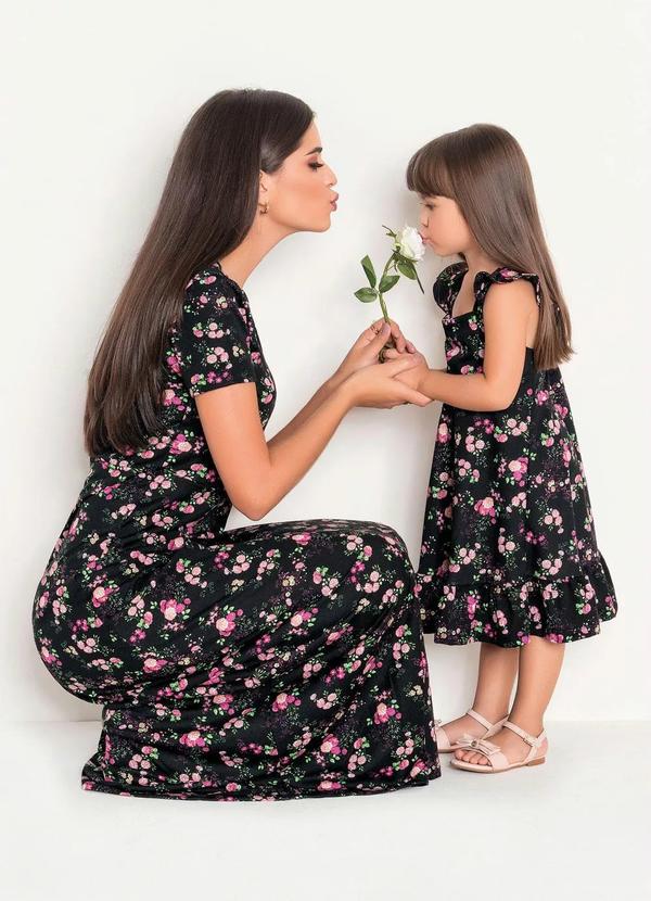 Outlet - Vestido Longo Moda Evangélica Floral Dark 4