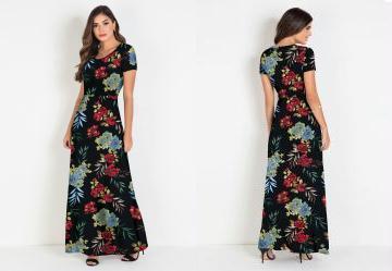 Vestido Longo Floral Preto