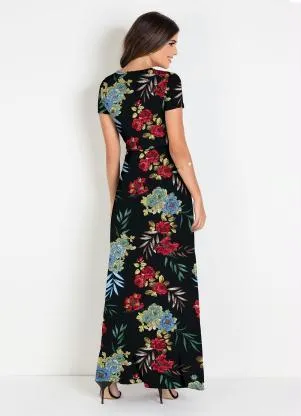 Rosalie - Vestido Longo  Floral Preto - ROSALIE