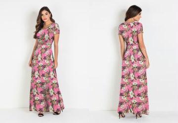 Vestido Longo Floral Rosa
