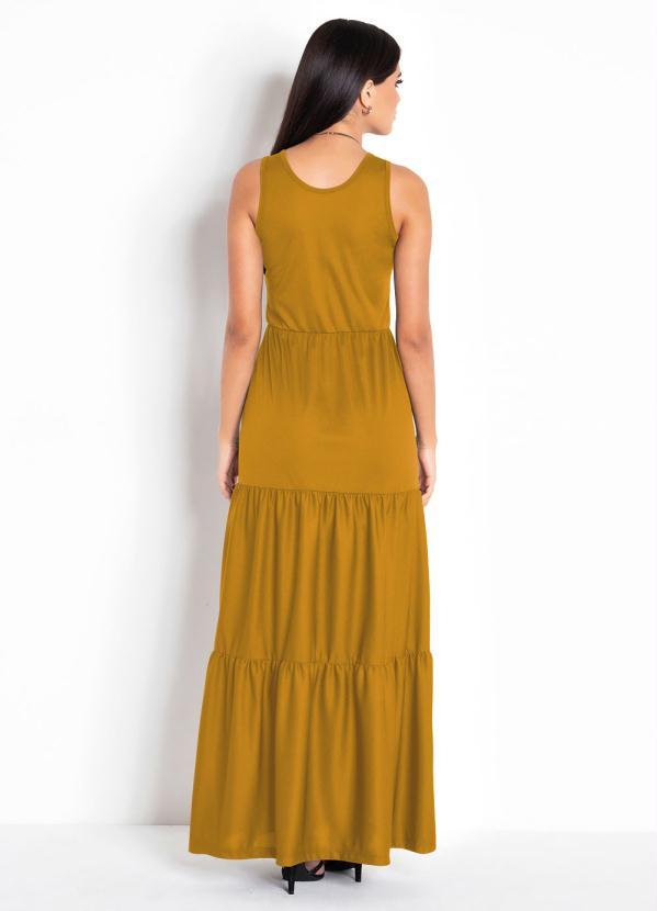 Moda Pop - Vestido Longo Mostarda com Camadas na Saia 2