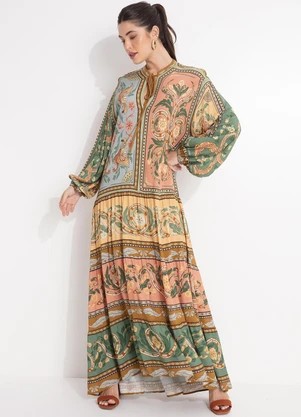 Farm - Vestido Longo Naipe Animal Verde - FARM