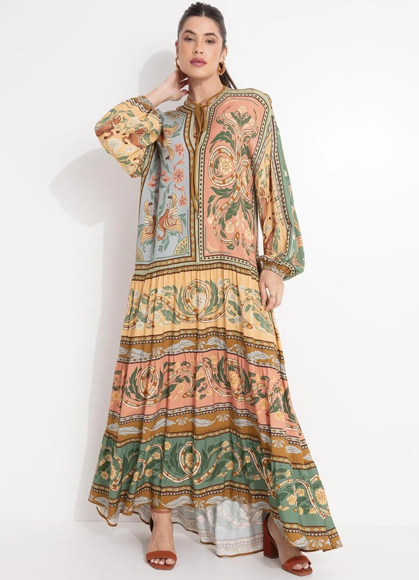 Farm - Vestido Longo Naipe Animal Verde 3