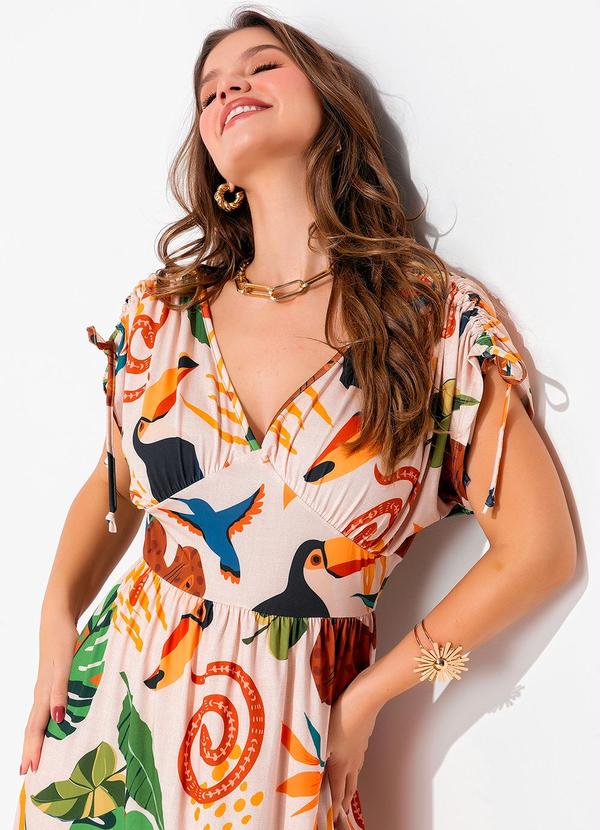 Quintess - Vestido Longo Natureza Bege com Amarrações 2