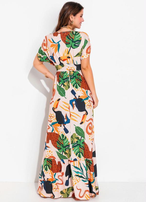 Quintess - Vestido Longo Natureza Bege com Amarrações 3