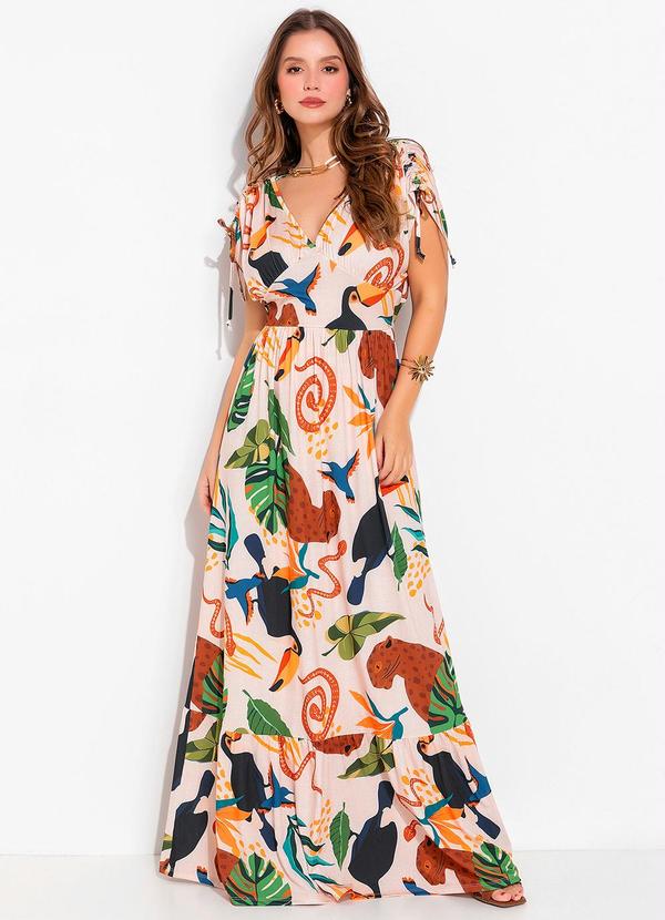 Quintess - Vestido Longo Natureza Bege com Amarrações 4