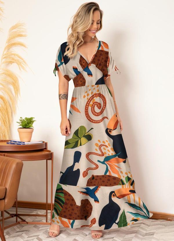 Quintess - Vestido Longo Natureza Bege com Amarrações 5