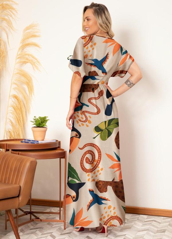 Quintess - Vestido Longo Natureza Bege com Amarrações 6