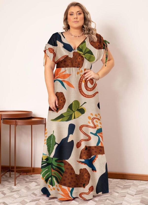 Quintess - Vestido Longo Natureza Bege com Amarrações 7