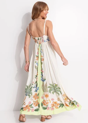 Farm - Vestido Longo Natureza Floral Bege - FARM