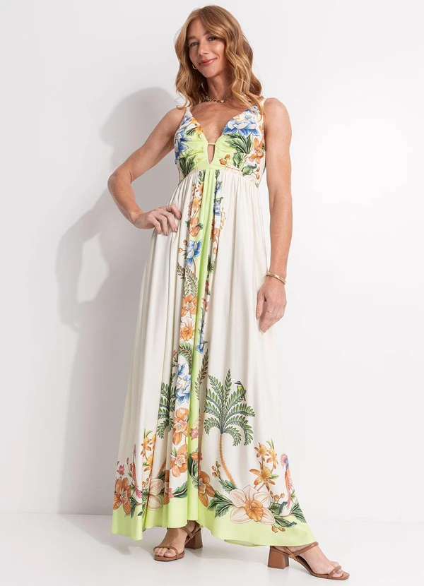 Farm - Vestido Longo Natureza Floral Bege