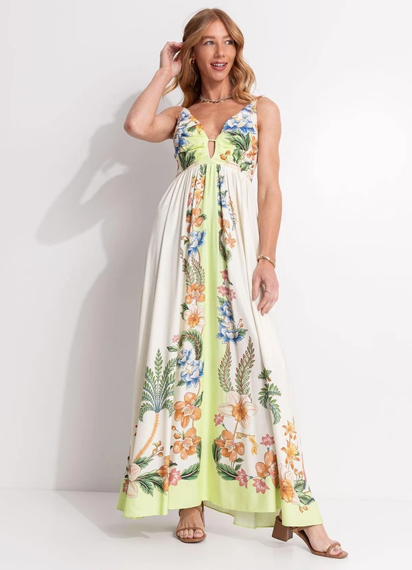 Farm - Vestido Longo Natureza Floral Bege 3