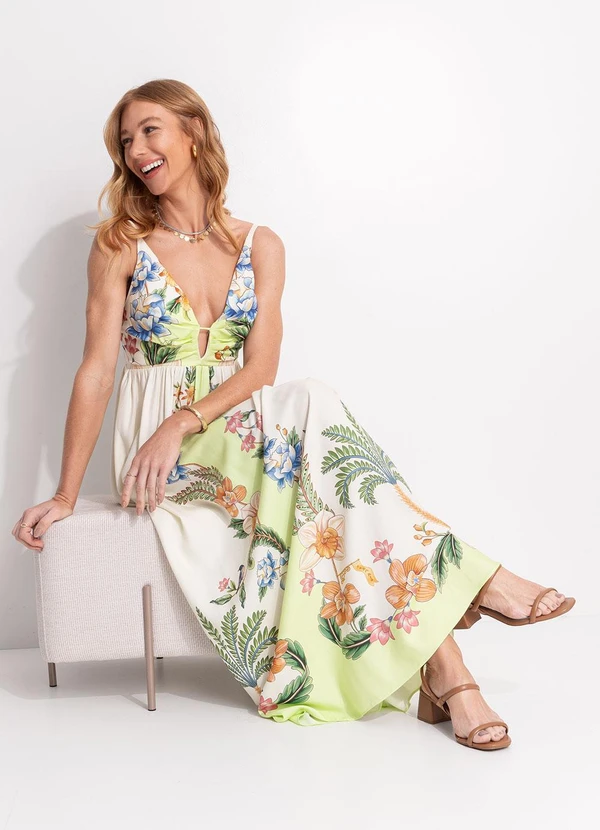 Farm - Vestido Longo Natureza Floral Bege 7