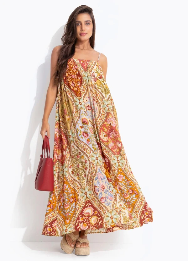 Farm - Vestido Longo Natureza Romântica Vermelho