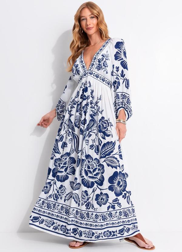 Farm - Vestido Longo Noite de Pássaro Azul