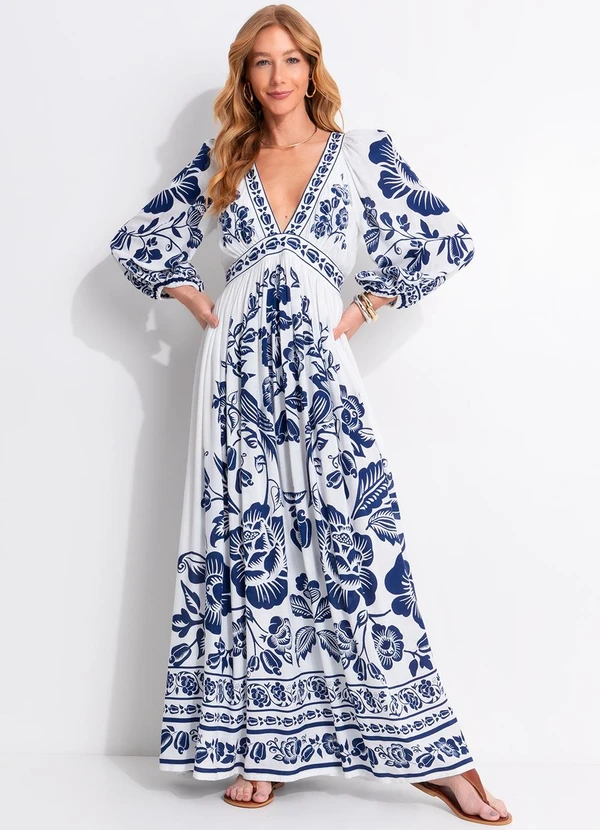 Farm - Vestido Longo Noite de Pássaro Azul 3