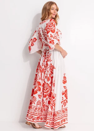 Farm - Vestido Longo Noite de Pássaro Off White - FARM