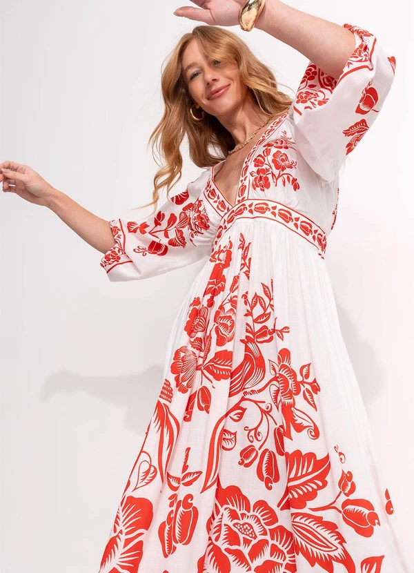 Farm - Vestido Longo Noite de Pássaro Off White 5