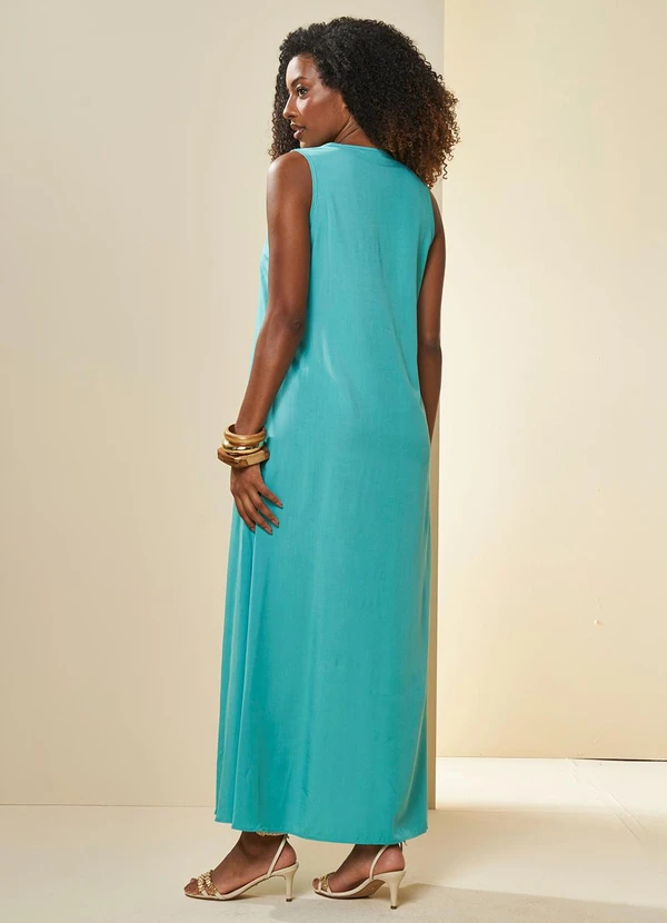 Doce Trama - Vestido Longo Oliva em Viscose Azul 2