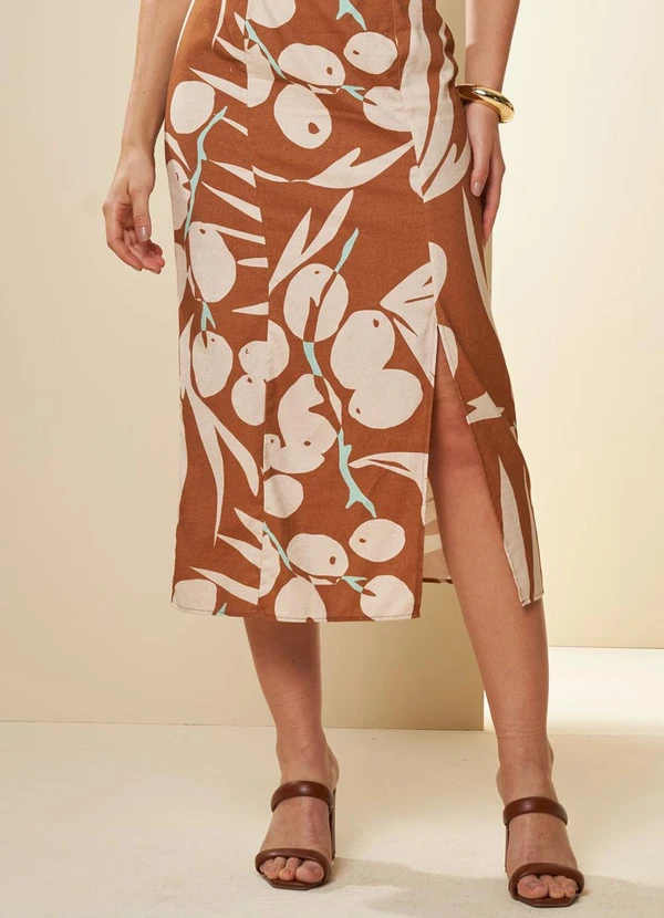 Doce Trama - Vestido Longo Oliva Estampado Estampado 6