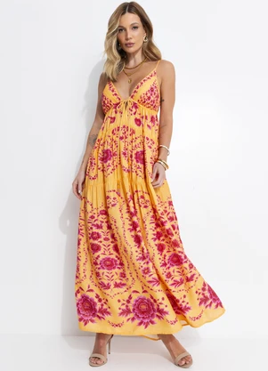 Farm - Vestido Longo Olivia Amarelo - FARM