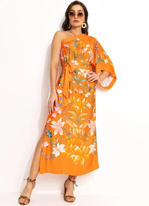 Farm - Vestido Longo Ombro Só em Viscose Laranja - FARM