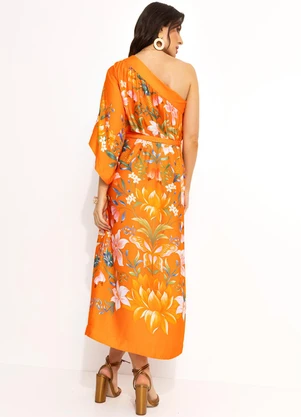 Farm - Vestido Longo Ombro Só em Viscose Laranja - FARM