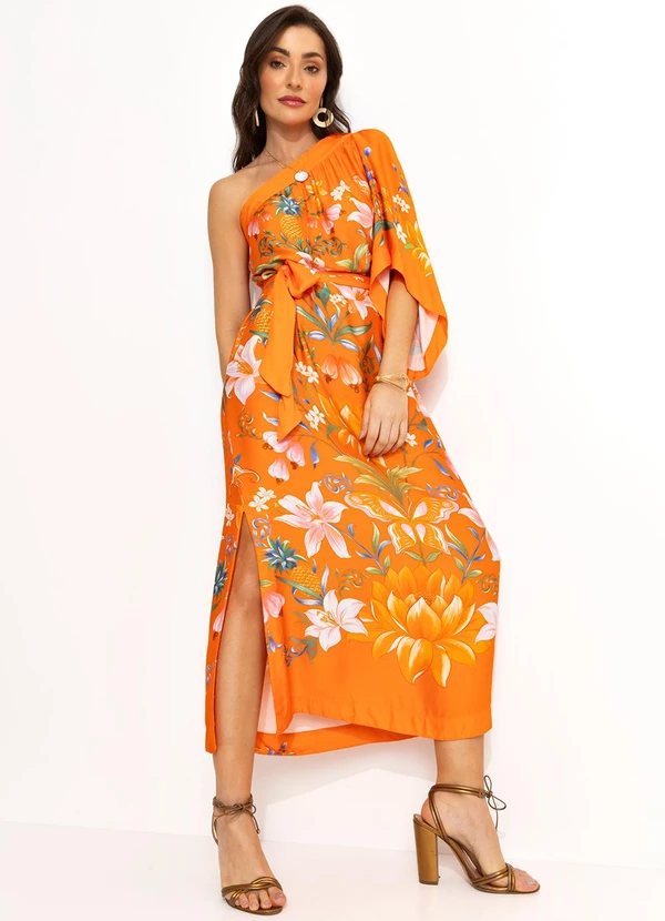 Farm - Vestido Longo Ombro Só em Viscose Laranja 3