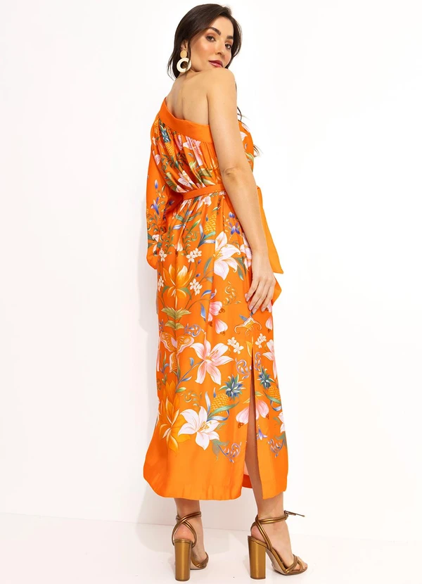 Farm - Vestido Longo Ombro Só em Viscose Laranja 4