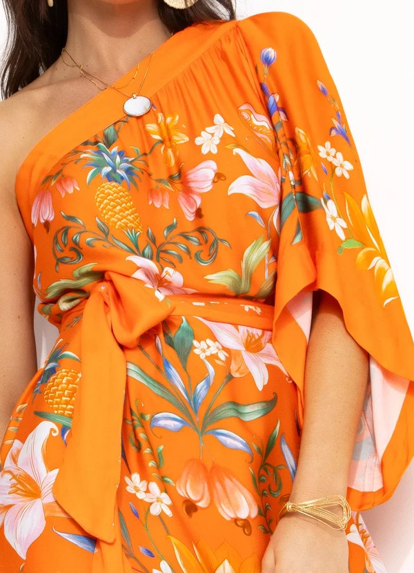 Farm - Vestido Longo Ombro Só em Viscose Laranja 6