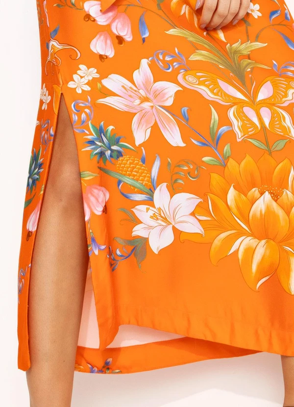 Farm - Vestido Longo Ombro Só em Viscose Laranja 7