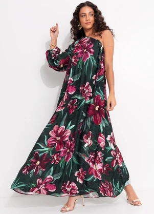 Farm - Vestido Longo Ombro Só Lineia Verde - FARM