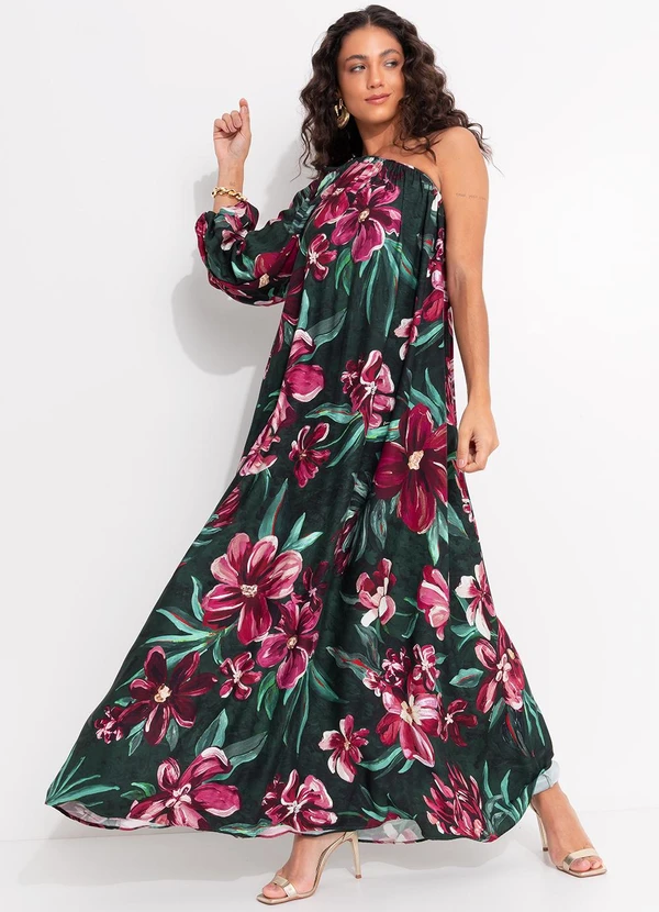 Farm - Vestido Longo Ombro Só Lineia Verde