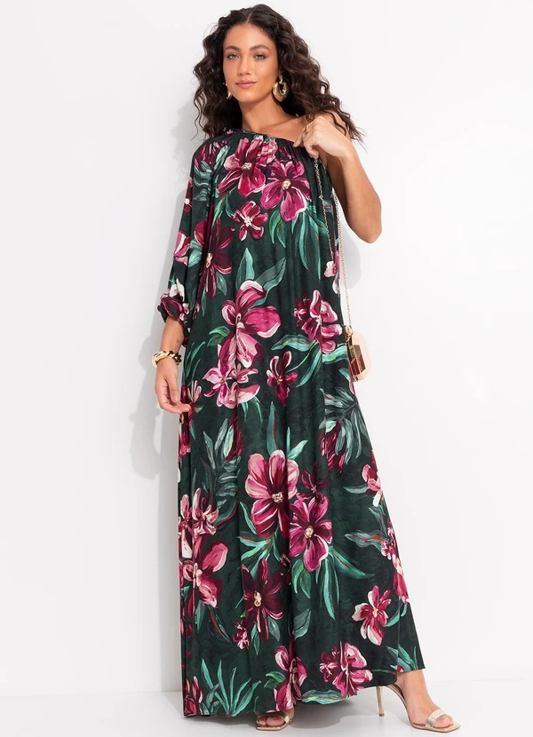 Farm - Vestido Longo Ombro Só Lineia Verde 3