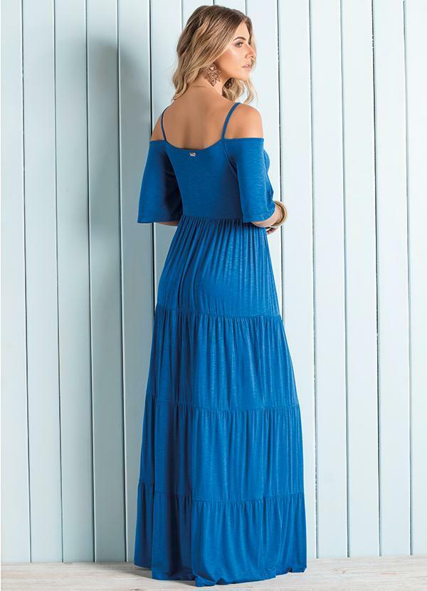 Quintess - Vestido Longo Ombros de Fora Azul 2