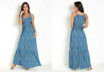 Vestido Longo Ona Azul com Babado na Barra