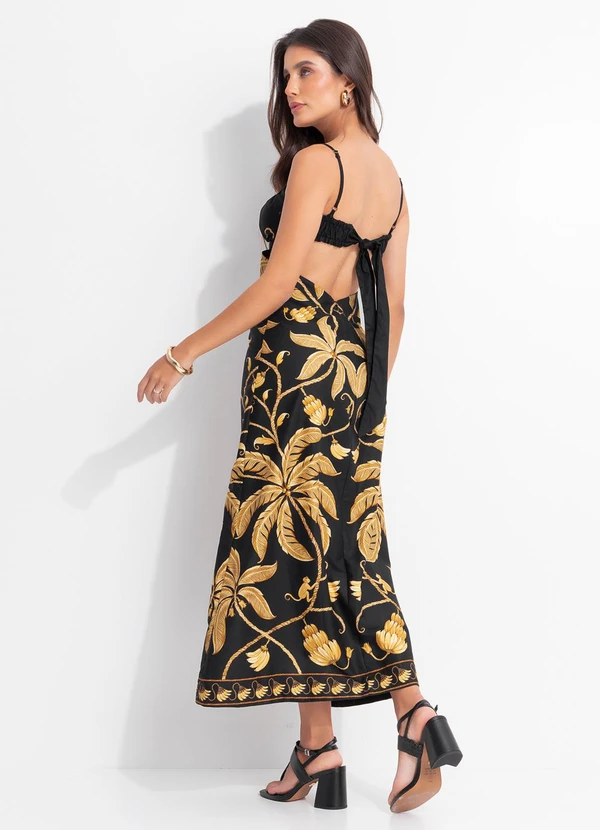 Farm - Vestido Longo Ourinho Tropical Preto 2