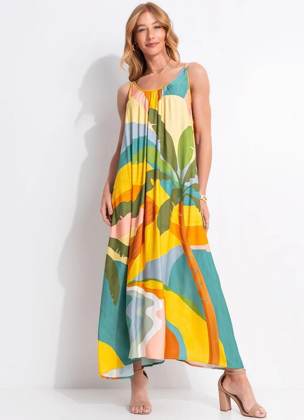 Farm - Vestido Longo Paisagem Carioca Amarelo