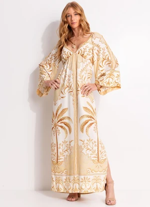 Farm - Vestido Longo Paisagem Tropical Bege - FARM
