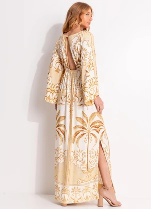 Farm - Vestido Longo Paisagem Tropical Bege - FARM