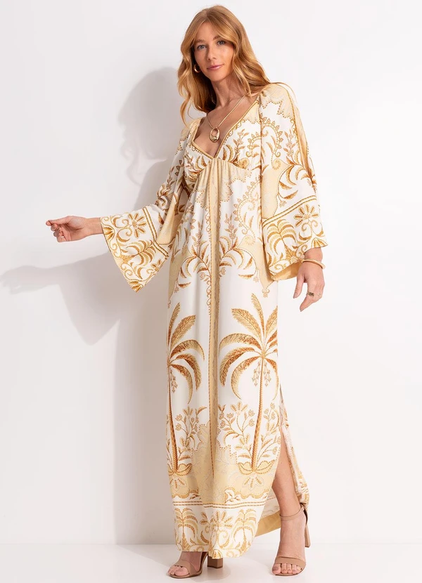 Farm - Vestido Longo Paisagem Tropical Bege 3