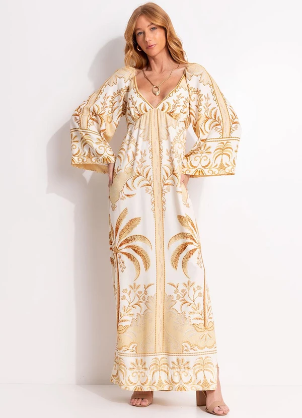 Farm - Vestido Longo Paisagem Tropical Bege 5