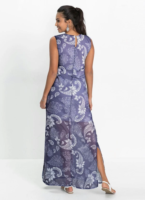Queima Estoque - Vestido Longo Paisley Azul 1