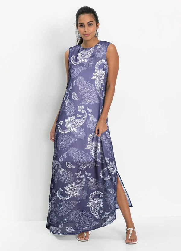 Queima Estoque - Vestido Longo Paisley Azul 2