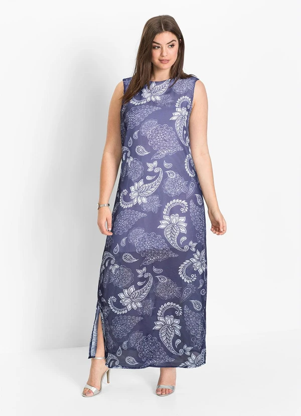 Queima Estoque - Vestido Longo Paisley Azul 4